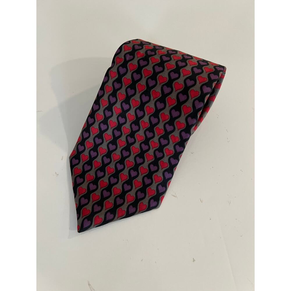Executive of Boston Men's Silk Neck Tie Geometric Hearts Print Red & Purple JL